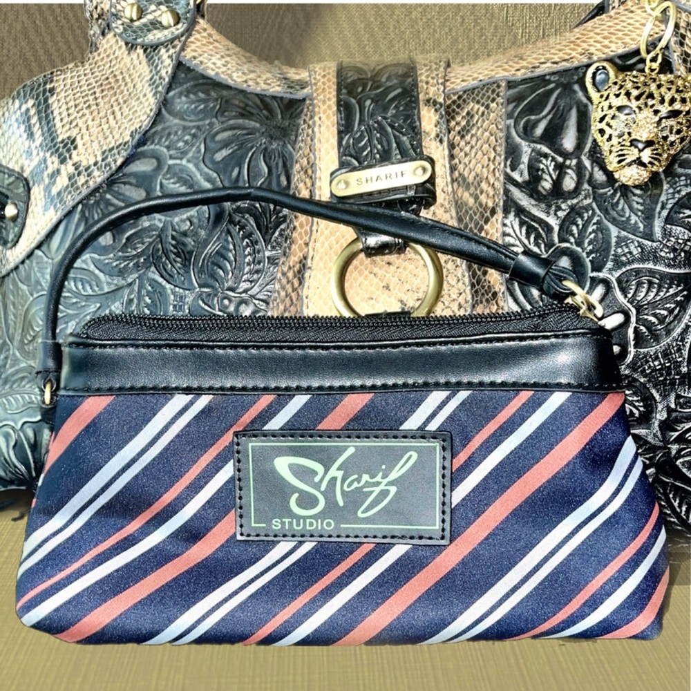 Sharif Studio Embossed Leather Snakeskin Top Handle Bag & Make-Up Bag & Mirror - Picture 4 of 7
